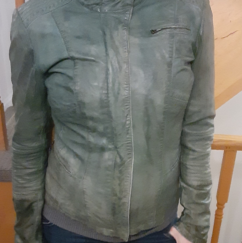 Danier Green Distressed Leather Jacket- Women's Size Small